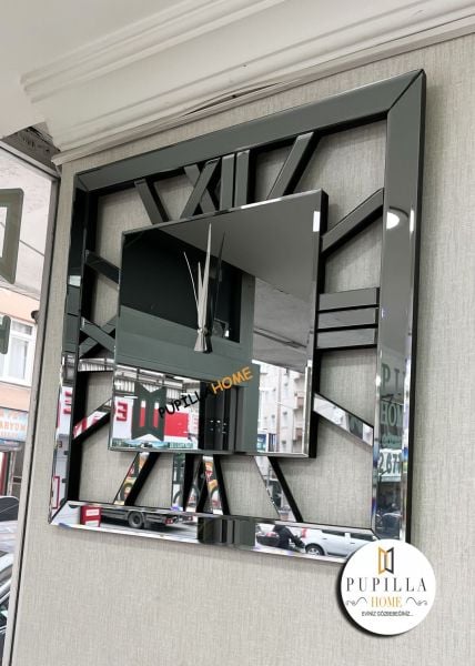 Aynalı Füme Renk Kare Saat