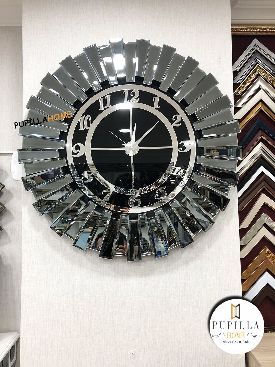 Güneş Model Aynalı Saat Füme Renk Türkçe Rakam 60 cm