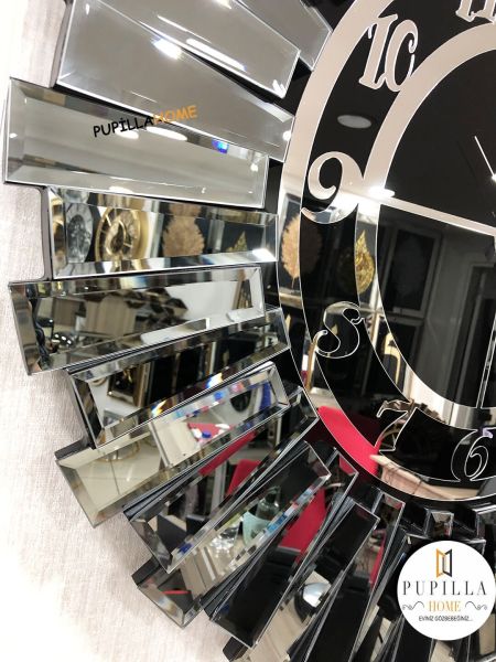 Güneş Model Aynalı Saat Füme Renk Türkçe Rakam 60 cm 