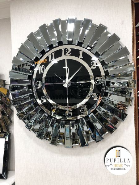 Güneş Model Aynalı Saat Füme Renk Türkçe Rakam 60 cm 