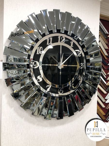 Güneş Model Aynalı Saat Füme Renk Türkçe Rakam 80 cm