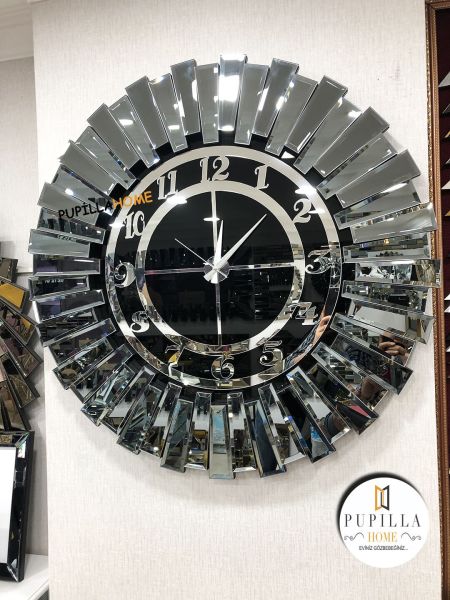 Güneş Model Aynalı Saat Füme Renk Türkçe Rakam 80 cm