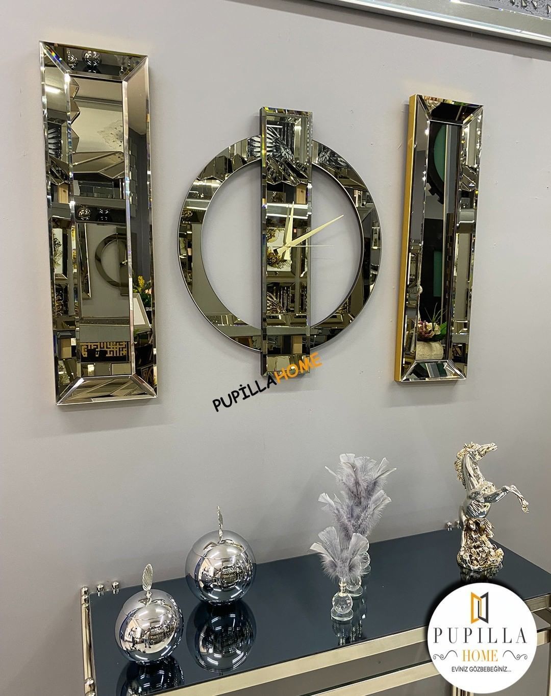 Venüs Model Aynalı Saat Set Bronz Renk