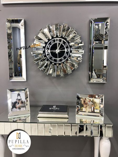 Güneş Model Aynalı Saat Set Gümüş Renk