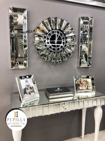 Güneş Model Aynalı Saat Set Gümüş Renk