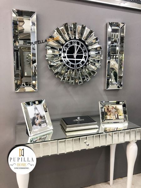 Güneş Model Aynalı Saat Set Gümüş Renk
