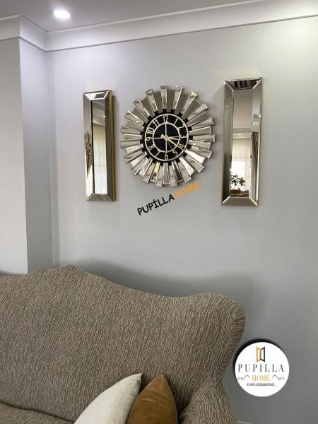 Güneş Model Aynalı Saat Set Bronz Renk