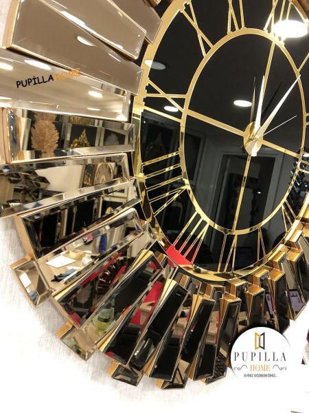 Güneş Model Aynalı Saat Bronz Renk Roma Rakam 60 cm 