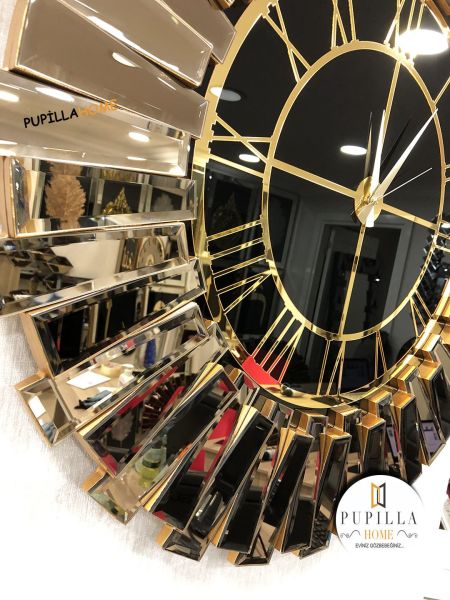 Güneş Model Aynalı Saat Bronz Renk Roma Rakam 80 cm