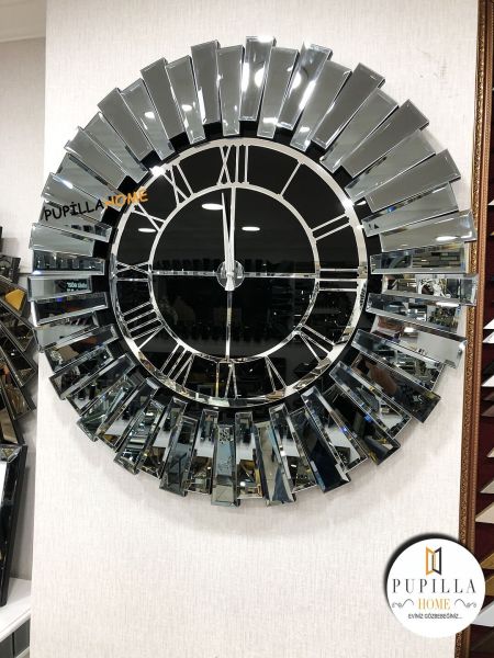 Güneş Model Aynalı Saat Füme Renk Roma Rakam 60 cm
