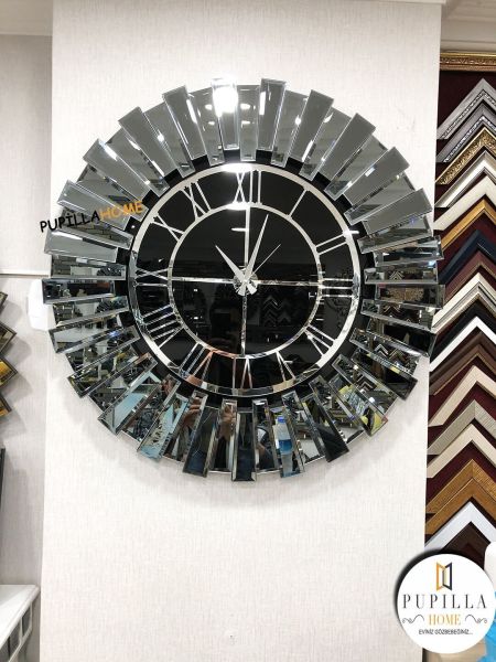 Güneş Model Aynalı Saat Füme Renk Roma Rakam 80 cm