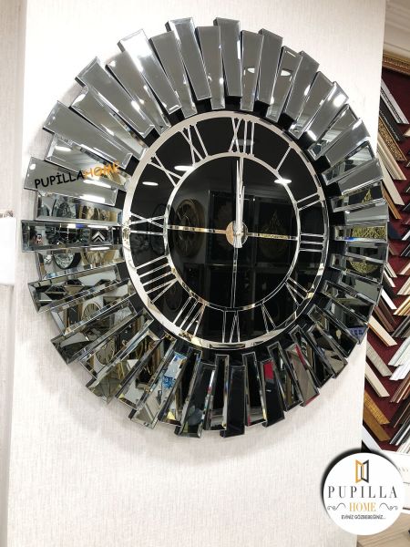 Güneş Model Aynalı Saat Füme Renk Roma Rakam 80 cm