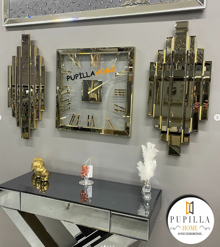 Ritim Model Aynalı Saat Set Bronz Renk