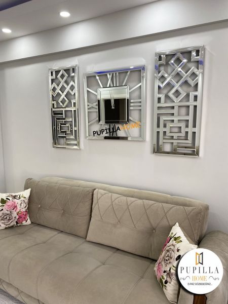 Sarmaşık Model Aynalı Saat Set Gümüş Renk