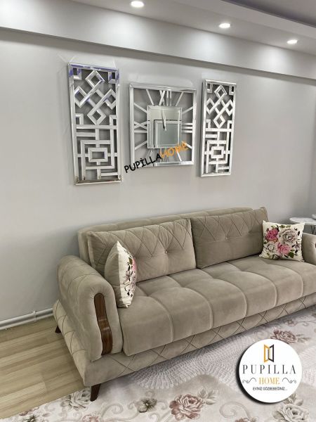 Sarmaşık Model Aynalı Saat Set Gümüş Renk