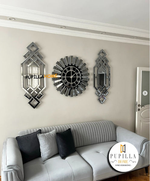 Sivri Model Aynalı Saat Set Füme Renk