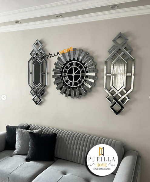 Sivri Model Aynalı Saat Set Füme Renk