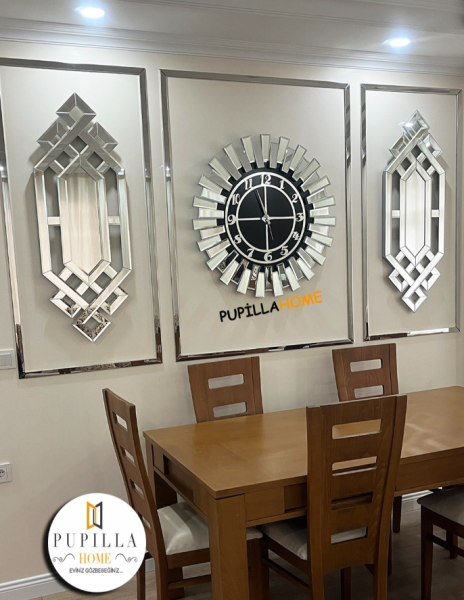 Sivri Model Aynalı Saat Set Gümüş Renk