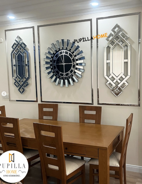 Sivri Model Aynalı Saat Set Gümüş Renk