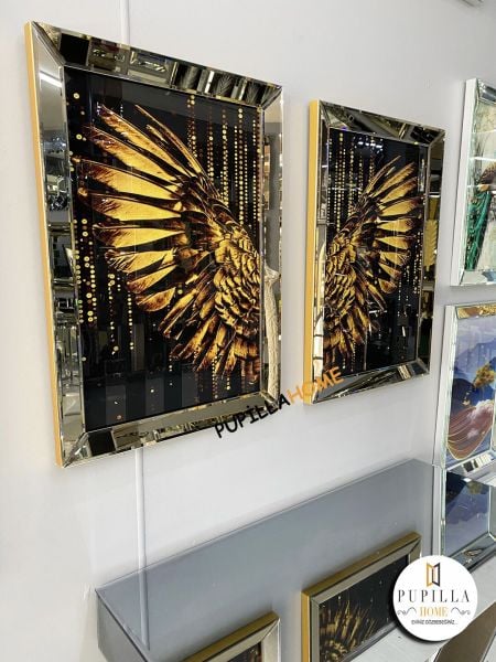Bronz Renk İkili Damlalı Melek Kanadı Camlı Tablo