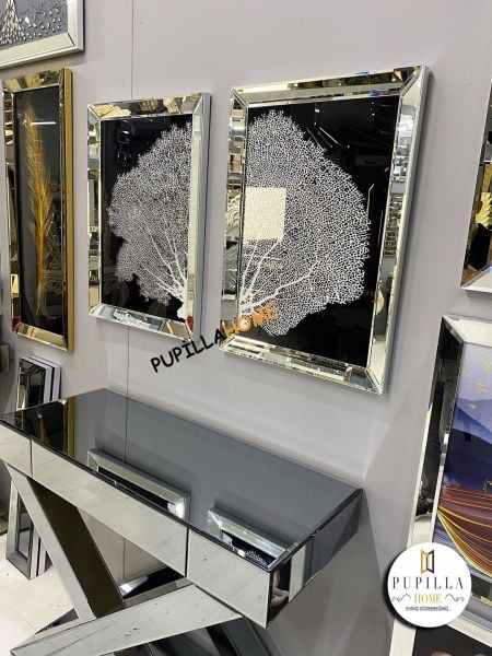 Gümüş Renk Mercan Camlı Tablo