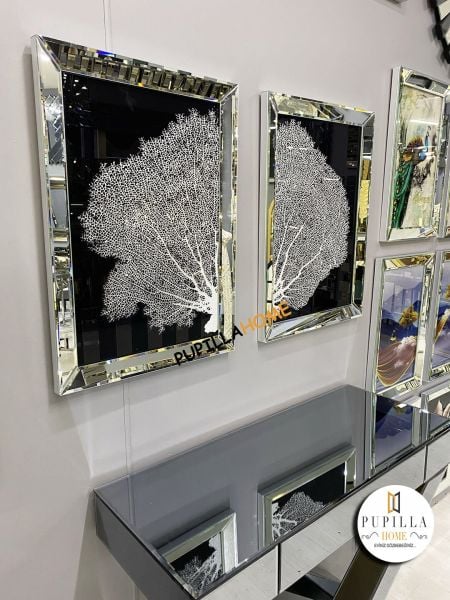 Gümüş Renk Mercan Camlı Tablo