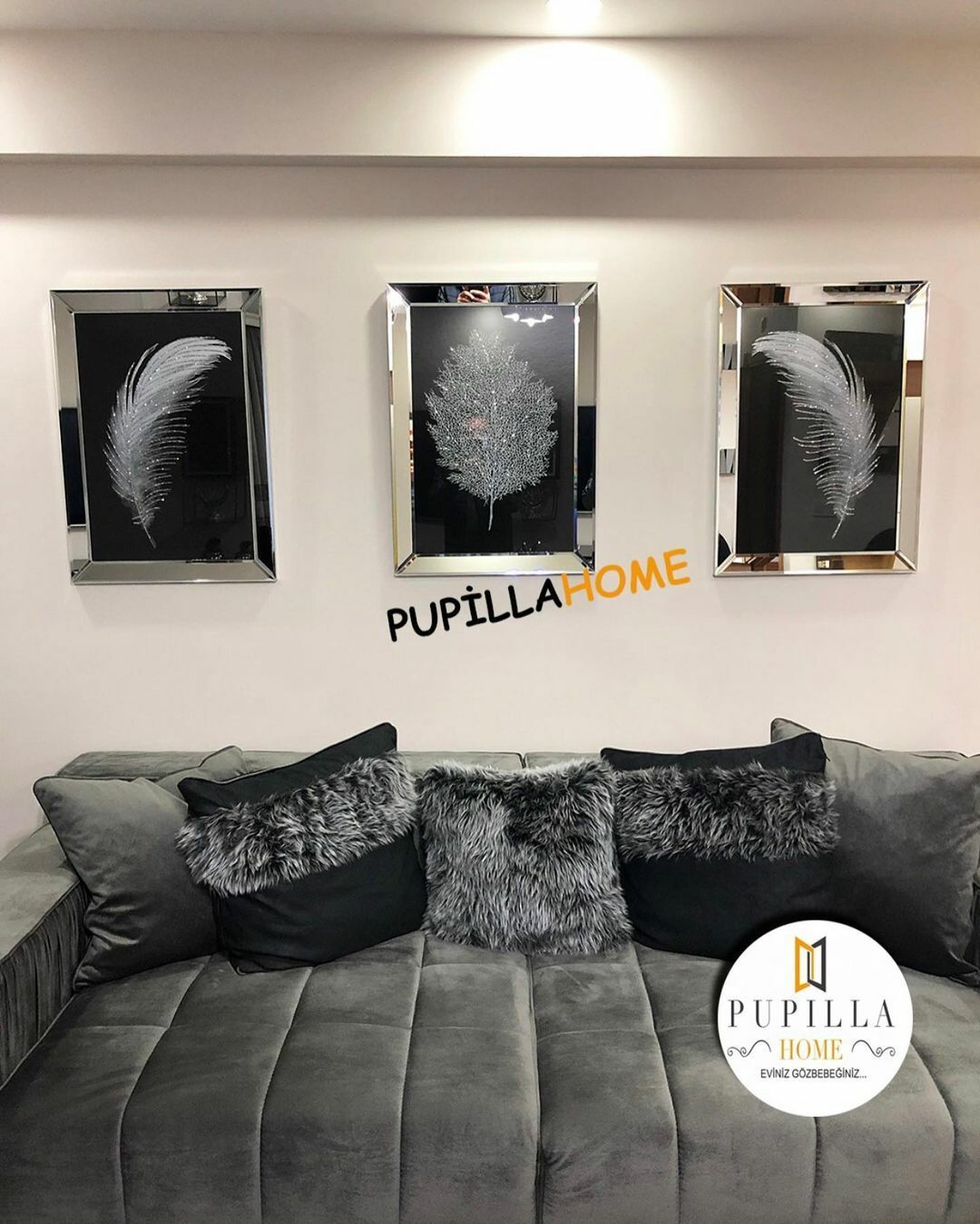 Gümüş Renk Üçlü Tüy Set