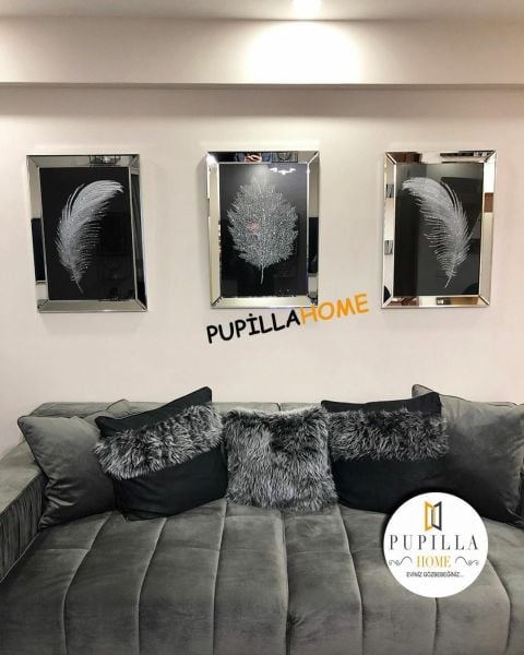 Gümüş Renk Üçlü Tüy Set