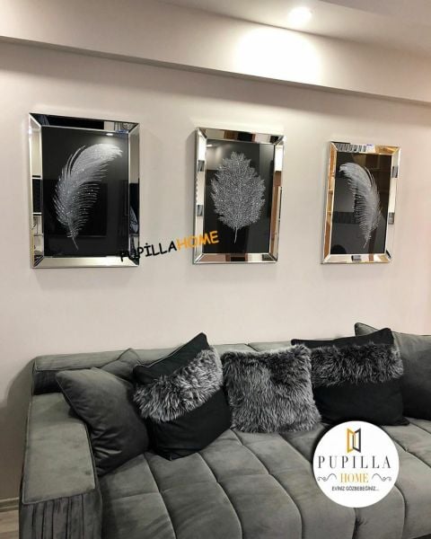 Gümüş Renk Üçlü Tüy Set