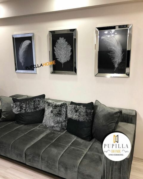 Gümüş Renk Üçlü Tüy Set