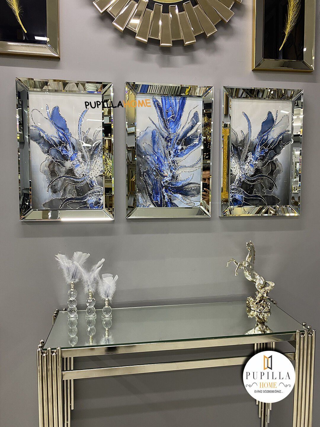 Gümüş Renk Üçlü Mavi Bulut Set