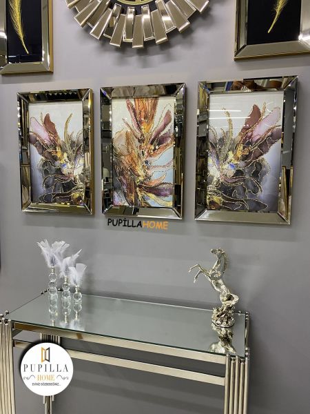 Bronz Renk Üçlü Mor Bulut Tablo Set