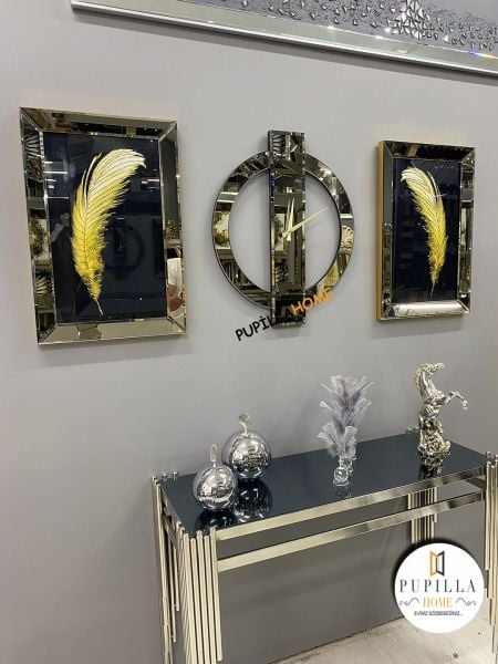 Bronz Renk İkili Tüy Simli Tablo Venüs Model Aynalı Saat