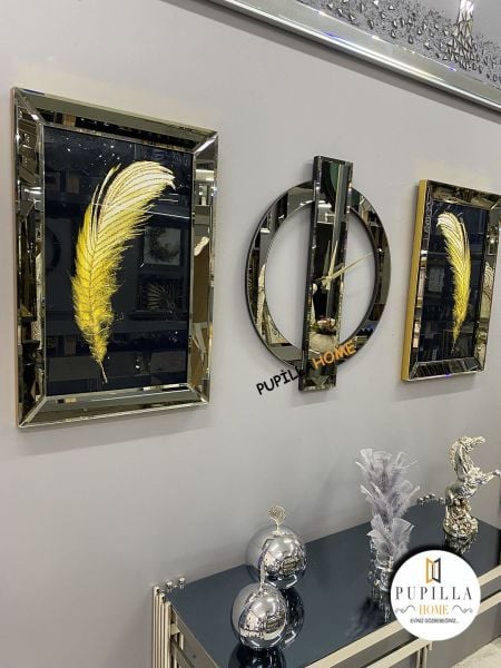 Bronz Renk İkili Tüy Simli Tablo Venüs Model Aynalı Saat