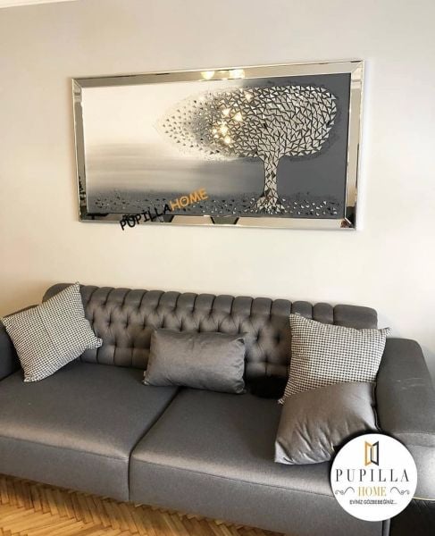 Gümüş Renk Parça Ayna İşlemeli Ağaç Tablo