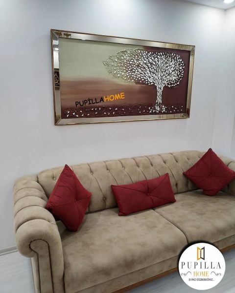 Kahverengi Renk Parça Ayna İşlemeli Ağaç Tablo