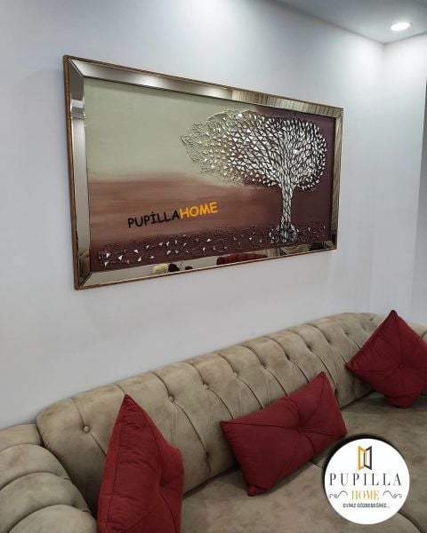 Kahverengi Renk Parça Ayna İşlemeli Ağaç Tablo