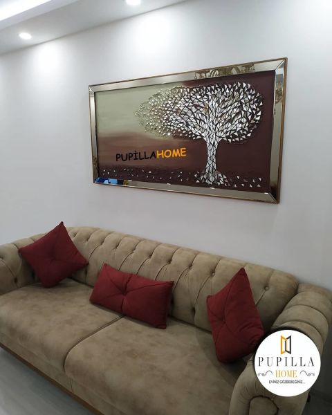 Kahverengi Renk Parça Ayna İşlemeli Ağaç Tablo