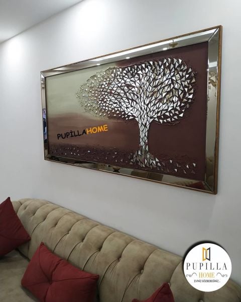 Kahverengi Renk Parça Ayna İşlemeli Ağaç Tablo