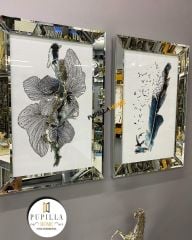 Gümüş Renk Üçlü Mavi Kuş Tüyü Set