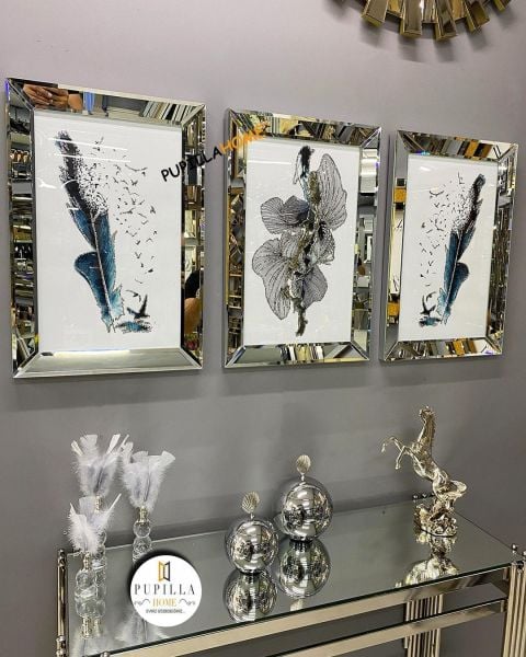 Gümüş Renk Üçlü Mavi Kuş Tüyü Set