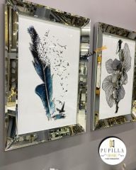 Gümüş Renk Üçlü Mavi Kuş Tüyü Set