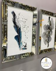 Gümüş Renk Üçlü Mavi Kuş Tüyü Set