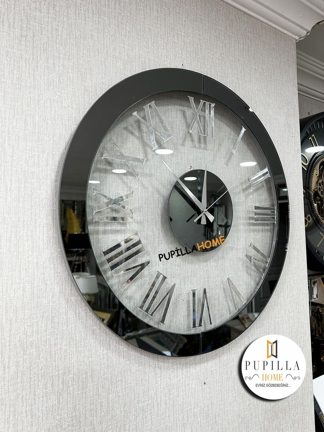 Yuvarlak Camlı Füme Renk Aynalı Saat