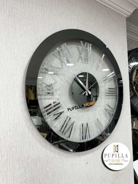 Yuvarlak Camlı Füme Renk Aynalı Saat