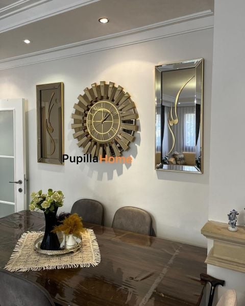 Bronz Renk Üçlü Mdf Allah C.C Hz. Muhammed SAV. Güneş Model Saat Set