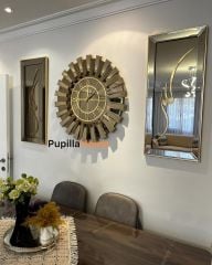 Bronz Renk Üçlü Mdf Allah C.C Hz. Muhammed SAV. Güneş Model Saat Set Türkçe Rakam