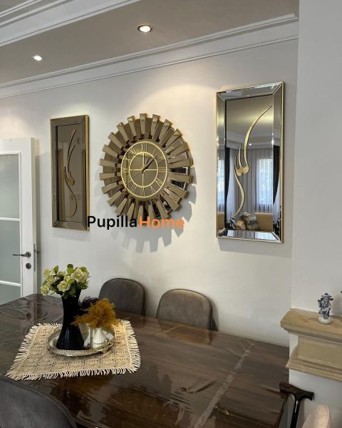 Bronz Renk Üçlü Mdf Allah C.C Hz. Muhammed SAV. Güneş Model Saat Set Türkçe Rakam