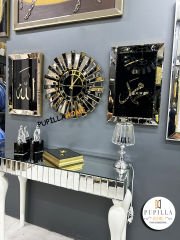 Bronz Renk İkili Allah C.C & Hz. Muhammed Sav Tablo Güneş Model Aynalı Saat Roma Rakam