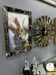 Bronz Renk İkili Mor Bulut Tablo Güneş Model Aynalı Saat